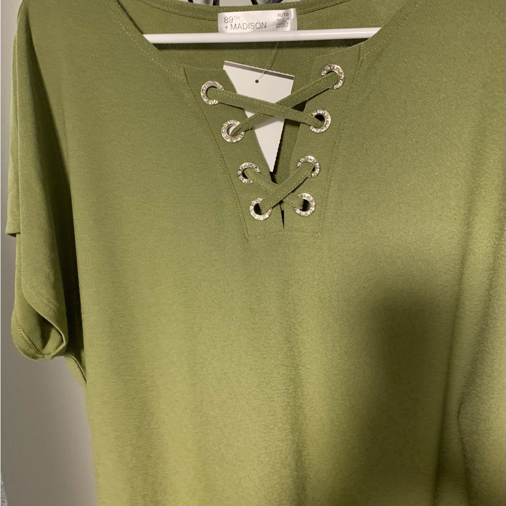 Madison Olive Green Lace-Up Women's Top